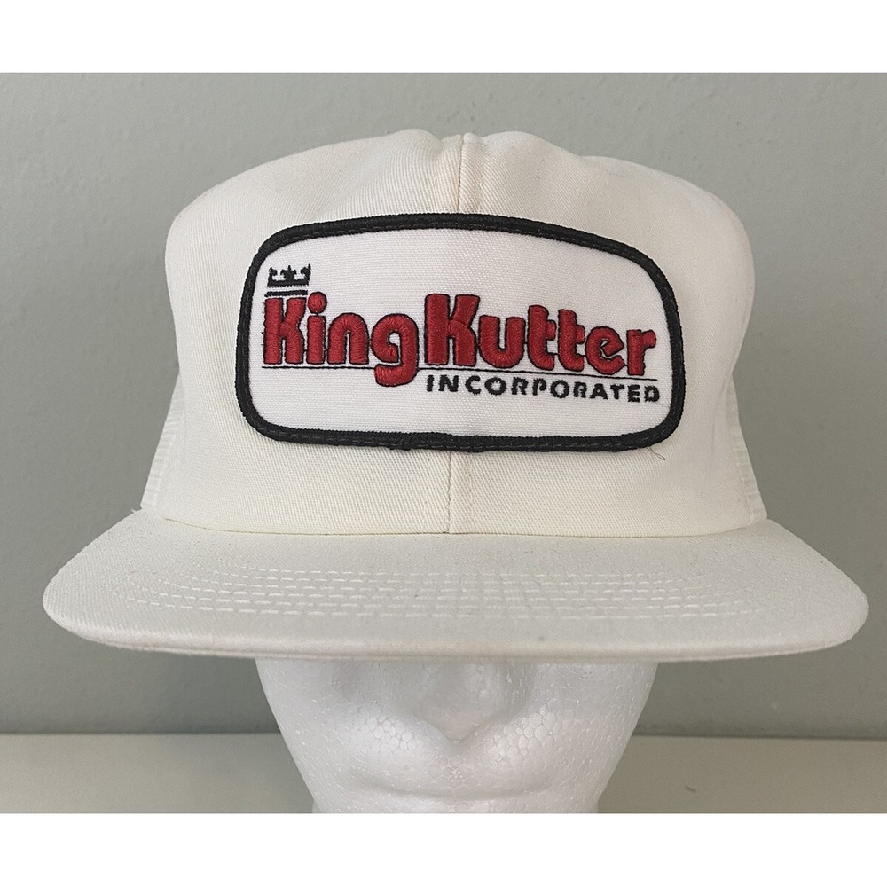 Vintage K-Products King Kutter Patch Mower Mesh Snapback Hat White USA Made